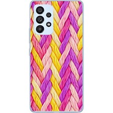 Le Balvo Samsung Galaxy A53 Uyumlu Mor Sarı Örgü Baskılı Silikon Kılıf