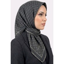 Hadiora Lop'res Kadın Antrasit Monogram Desenli Organik Pamuk Soft Eşarp