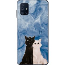 Le Balvo Samsung Galaxy M51 Uyumlu Siyah ve Beyaz Kedi Baskılı Silikon Kılıf
