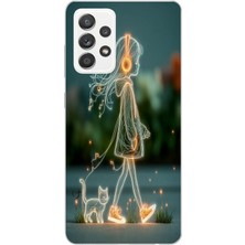 Le Balvo Samsung Galaxy A52 Uyumlu Kedili Neon Kız Baskılı Silikon Kılıf