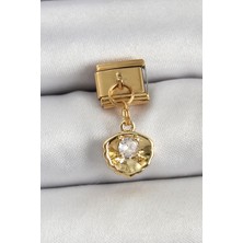 Uravas Store 316L Çelik Sallantılı Zirkon Taşlı Istiridye Model Gold Renk Nomination Charm