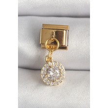 Uravas Store 316L Çelik Gold Renk Sallantı Daire Zirkon Taşlı Nomination Charm