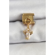 Uravas Store 316L Çelik Sallantılı Zirkon Taşlı Yengeç Model Gold Renk Nomination Charm