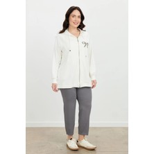 Accort Büyük Beden Taş Baskı Sweatshirt-Ekru