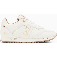 EA7 Erkek Kartal Logo Desenli Ortopedik Tabanlı Deri Beyaz-Altın Sneaker 7X000648 AF15588-M0015
