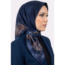 Hadiora Locella Kadın Lacivert Lila Çiçek Desenli Organik Pamuk Soft Eşarp