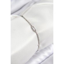 Uravas Store Pirinç Zirkon Taşlı Dikdörtgen Model Ezme Zincir Gümüş Renk Kadın Bileklik