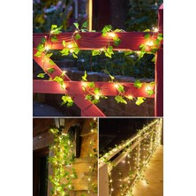 Light Home Pilli LED Sarmaşık 3 Metre Gün Işığı Yapay Yeşil Yapraklı Dekoratif Işık Oda Balkon Bahçe Süsleme
