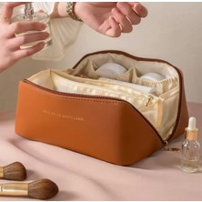 My Balli Store Su Geçirmez Suni Deri Seyahat Makyaj Organizer Çantası (Taba)
