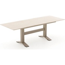 Alüminyum Açılır Bahçe Masası Ahşap Görünümlü 180/240 cm Bej