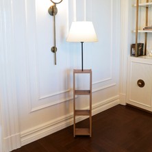 Homing Dekoratif Kumaş Lambader Krem Renkli Ahşap Ayaklı Modern Tasarım 150 cm