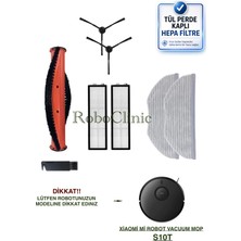 Roboclinic Xiaomi Mi Robot Vacuum S10T Robot Süpürge Uyumlu Yedek Ana Fırça, Yan Fırça, Hepa Filtre, Mop - 8 Parça