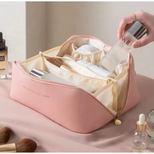 My Balli Store Su Geçirmez Suni Deri Seyahat Makyaj Organizer Çantası (Pembe)