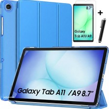 M.TK Moveteck Samsung Galaxy Tab A11/A9 8.7 Inç Tablet Kılıfı Akıllı Smart Uyku Modlu Standlı Kapak + Nano Esnek Cam + Kalem