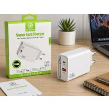 GUNKES 65W Süper Hızlı Şarj Cihazı – 2’si 1 Arada Çekmeli Kablo, Usb-A & Type-C, Qc3.0 & Pps Destekli