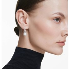 Swarovski Matrix Damla Küpe Kristal Inci Yuvarlak Kesim Beyaz Rodyum Kaplama