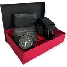 Tisaati Premium Serisi Lüks Deri Özel Tasarım Yatay Patlı Cüzdan Kartlık Saat ve Kemer Seti