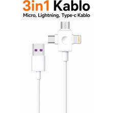 Dexmon 3in1 Şarj Kablosu Micro USB Lightning Type-C Hızlı Şarj Data Aktarım Tüm Cihazlar Için Tek Kablo