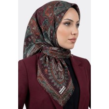 Hadiora Kadın Bordo Yeşil Etnik Desenli Flamlı Eşarp