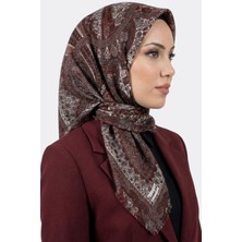 Hadiora Kadın Bordo Vizon Etnik Desenli Flamlı Eşarp