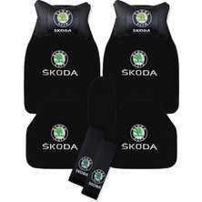 Tusba Market Skoda Araçlar Için Oto Halı Paspas & Deri Seyahat Boyun Yastığı & Emniyet Kemer Pedi | Nakışlı Araç Konfor Seti