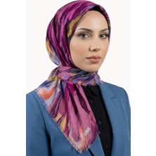 Hadiora Kadın Pembe Mor Soyut Desenli Pamuklu Flamlı Eşarp
