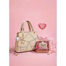 Westbag Kadın Butterfly El ve Omuz Çantası Kol Çantası Charm Detaylı ve Dokulu Cüzdan Seti Anneler Günü Hediyelik
