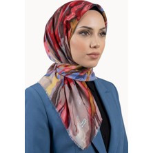 Hadiora Kadın Kahve Pembe Soyut Desenli Pamuklu Flamlı Eşarp