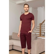 Aydoğan Erkek Kısa Kol Kaprili Modal Pijama Takımı 260027 Bordo