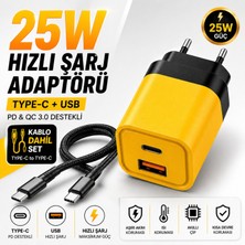 Smayling 25W Hızlı Şarj Adaptörü + Type-C To Type-C Kablo Seti | Pd & Qc 3.0 Destekli | USB + Type-C Çift Giriş | Akıllı Koruma | Hızlı Şarj Aleti
