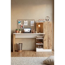 Yurudesign Laura Kitaplıklı Çalışma Masası Atlantik Çam Beyaz CT2-AW