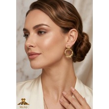 Vulcao Kabartmalı Desen Gold Renk Halka Küpe