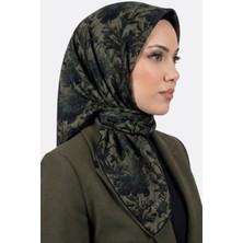 Hadiora Locella Kadın Haki Yeşil Lacivert Çiçek Desenli Organik Pamuk Soft Eşarp