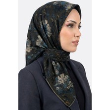 Hadiora Locella Kadın Antrasit Mavi Çiçek Desenli Organik Pamuk Soft Eşarp