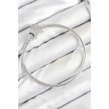 Uravas Store Pirinç Charm Zirkon Taşlı Yıldız Model Gümüş Renk Kadın Bileklik