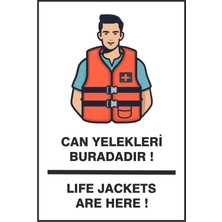 Altınuç Art Design 2 Adet Can Yelekleri Buradadır Life Jacket Is Here Tekne Marin Uyarı Sticker 12X18 cm