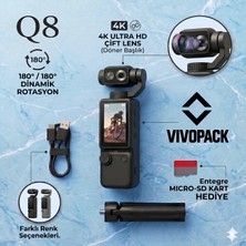 Vivopack Q8 4K Ultra Hd Dual Lens Vlog Kamerası - 180° Dinamik Rotasyonlu Gimbal - Hediye Sd Kart ve Tripod Setli