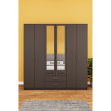 Asra Trend Lüks 6 Kapaklı Çekmeceli Gardırop %100 MDF Askılı Aynalı Düzenleyici Elbise Dolabı G-05