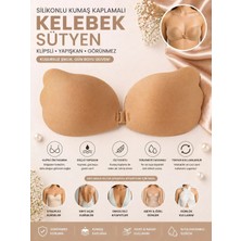 Pareoss Kelebek Model Klipsli Yapışkan Sütyen | Kumaş Kaplamalı Silikon Straplez Görünmez Sütyen | Göğüs Toparlayıcı Dolgunlaştırıcı