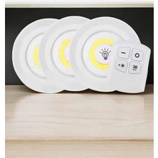 Uravas Store Spot Lamba LED Işık 3'lü Uzaktan Kumandalı Pilli Yapışkanlı Kablosuz