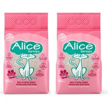 Alice Kartopu İnce ve Beyaz Taneli Topaklaşan Kedi Kumu 2x10 lt Bebek Pudralı Koku