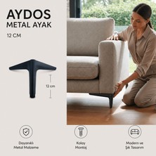 Badem10 Aydos 12 cm Mat Siyah Metal Mobilya Ayağı Kanepe Koltuk Dolap Ayağı Modern Sağlam Şık Tasarım