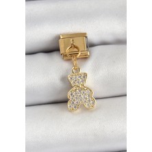 Uravas Store 316L Çelik Sallantılı Zirkon Taşlı Ayıcık Model Gold Renk Nomination Charm