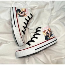 Ymn Ayakkabı Black Pink Baskılı, Siyah Bağcıklı, Beyaz Bilekli Spor Ayakkabı Çocuk Sneaker Blackpink