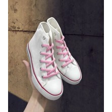 Ymn Ayakkabı Pembe Bağcıklı, Bilekli Beyaz Spor Ayakkabı Çocuk Sneaker