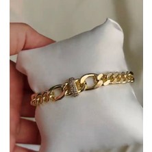 Stainless Stell Taş Detaylı Gold Halka Zincir Bileklik