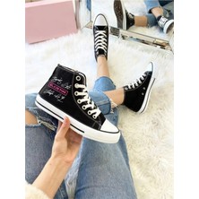 Ymn Ayakkabı Imzalı Black Pink Baskılı Siyah Bilekli Spor Ayakkabı Çocuk Sneaker