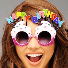 Uravas Store Happy Birthday Yazılı Beyaz Fuşya Renk Parti Gözlüğü 12X7 cm