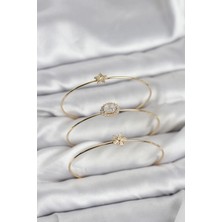 Uravas Store Zirkon Taşlı Gold Renk Tek Taş Model 3'lü Kadın Bileklik Kombini