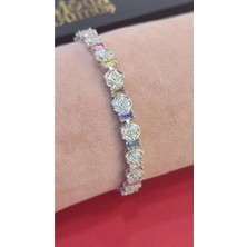 Moda Gümüş 925 Ayar Gümüş Ice Cut Taşlı Renkli Yüksek Kalite Su Yolu Kadın Bileklik